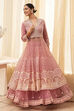 Pink Net Embroidered Anarkali Lehenga Set image number 0