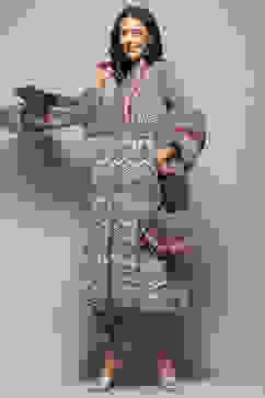 Beige and Black Pure Cotton Anarkali Suit Set image number 9