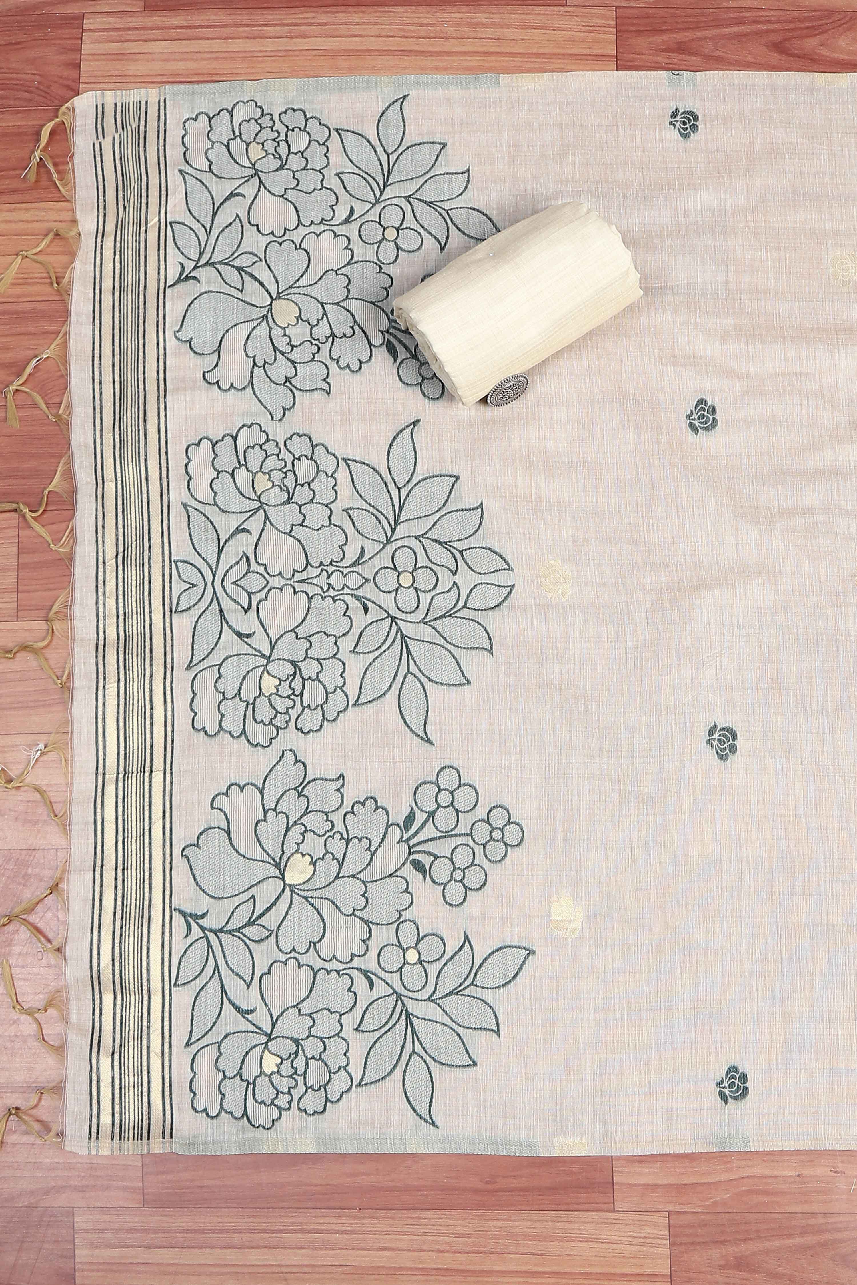 Blue Chanderi Kantha Unstitched Suit Set image number 3