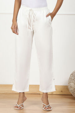 Off White Cotton Straight Pants image number 4