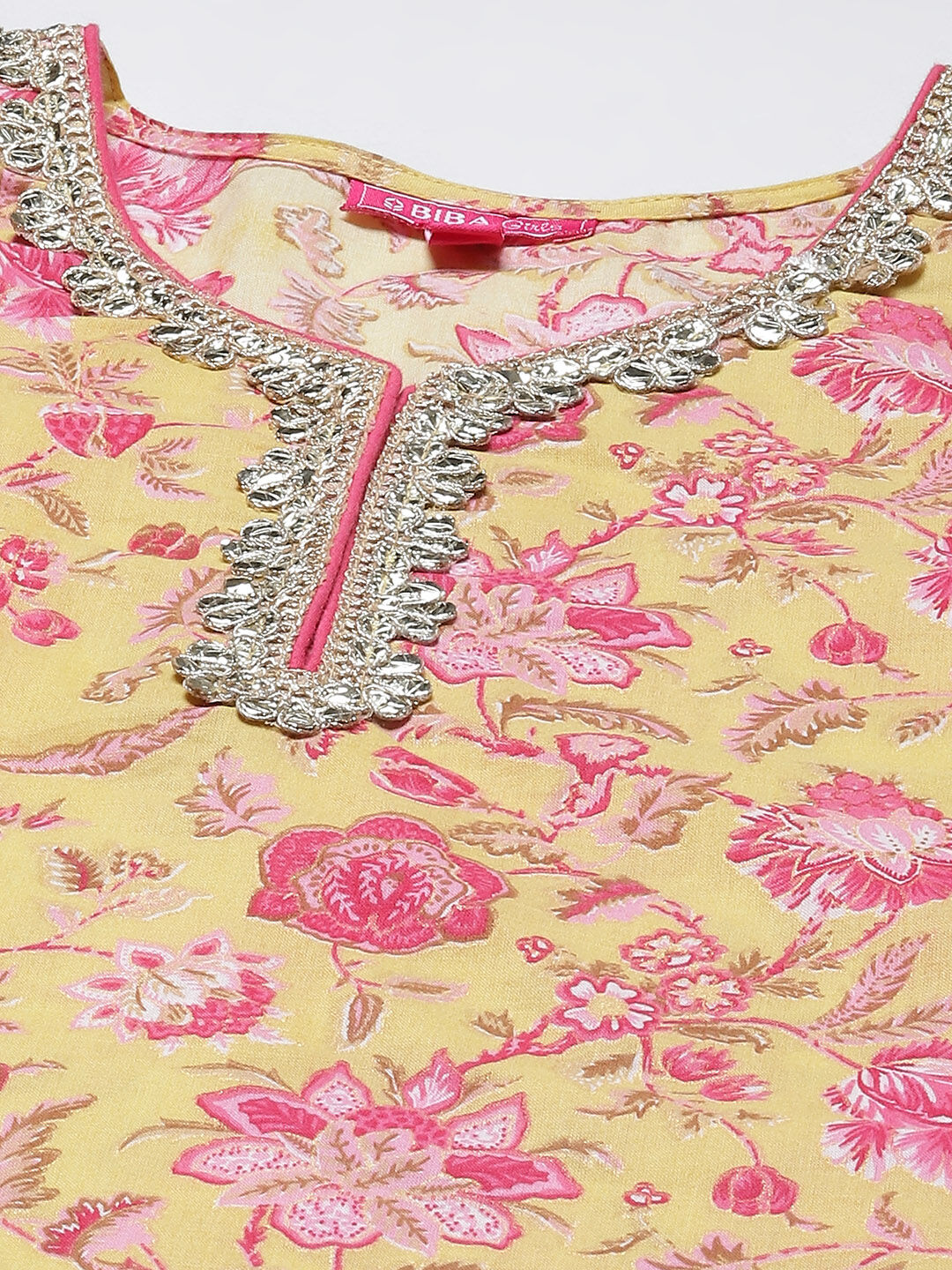 Yellow & Pink Cotton Lehenga Set image number 1