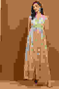 Gold-Toned Net Embroidered Festive Sharara Fusion Set image number 6