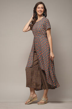 Indigo LIVA Straight Printed Jumpsuit Dress image number 3