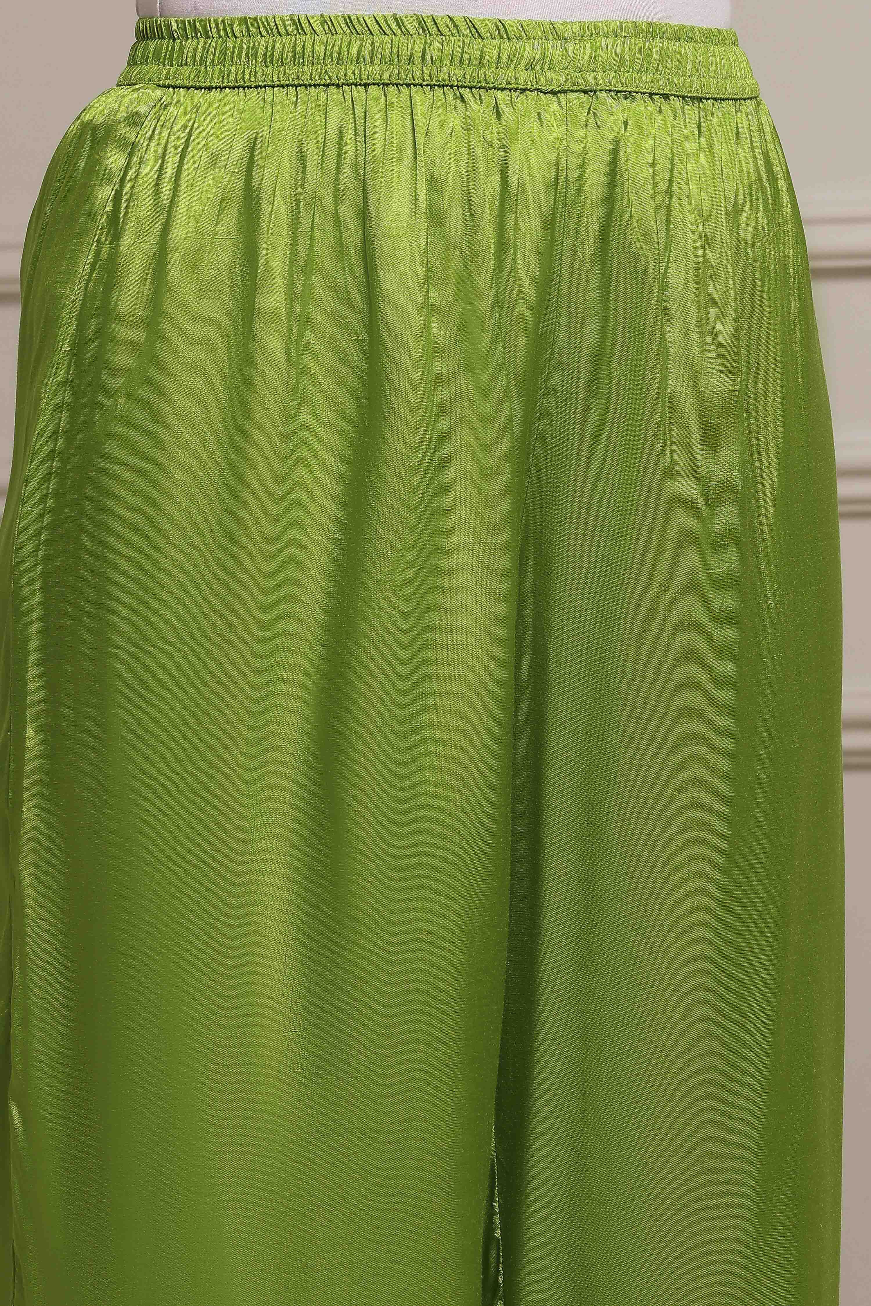 Lime Green Cotton A-Line Yarndyed Suit Set image number 2