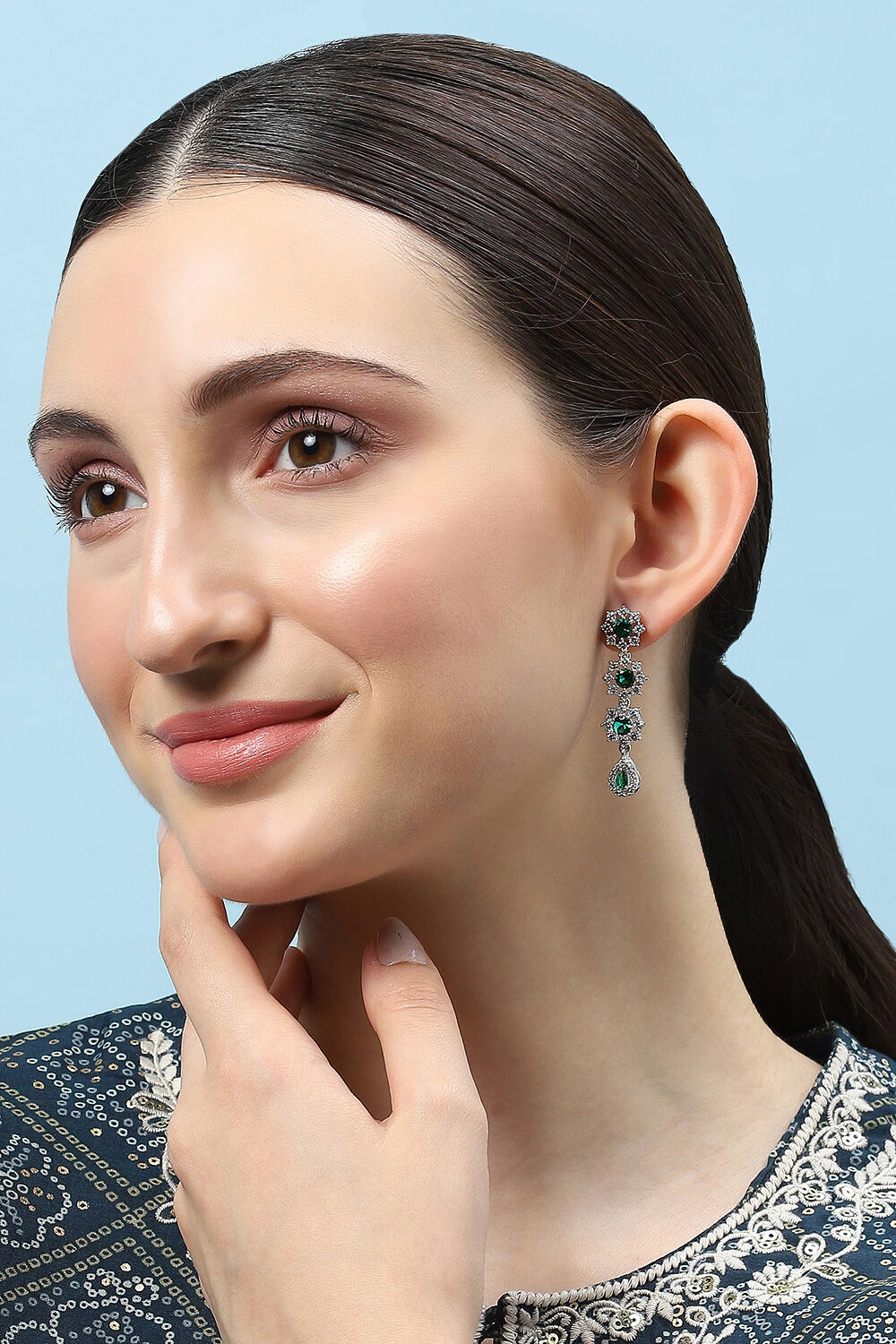 Green Brass Danglers image number 3