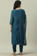Blue Art Silk Straight Kurta Slim Pant Suit Set image number 4