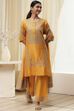 Ochre Yellow Cotton Silk Straight Suit Set image number 6