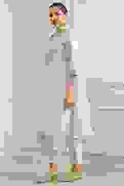 Off-White Cotton Printed Straight Suit Set image number 3