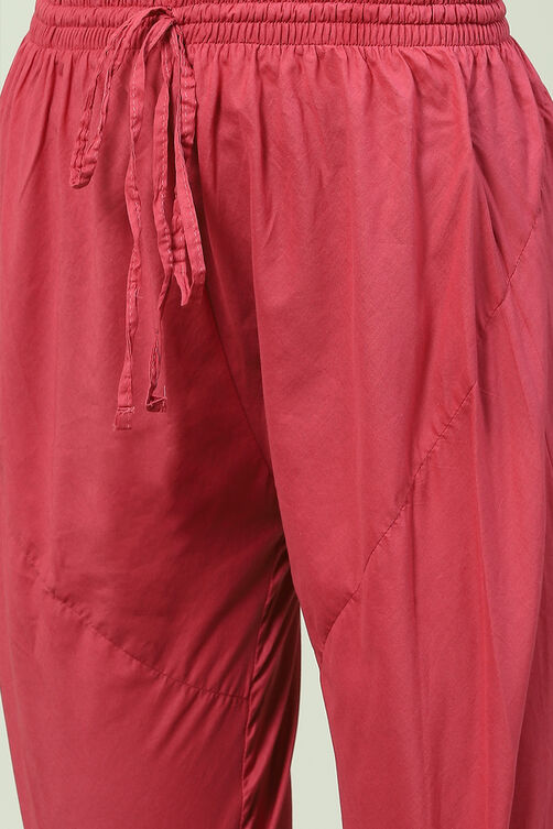 Onion Pink Cotton Layered Kurta Churidar Suit Set image number 3