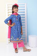 Blue Cotton A-Line Straight Kurta Palazzo Suit Set image number 3