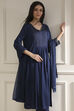 Blue Solid Gathered Suit Set image number 8