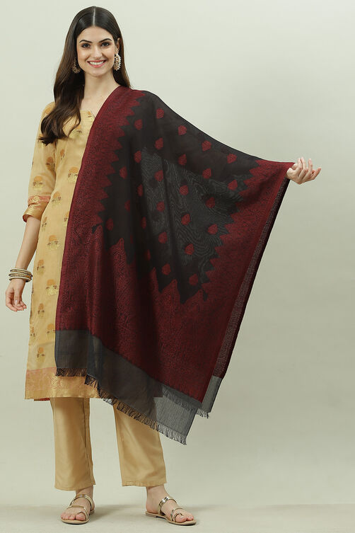 Black & Maroon Acrylic Yarndyed Dupatta image number 0