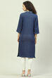 Indigo Blue Acrylic Straight Yarndyed Kurta image number 4