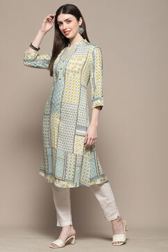 Teal Rayon Straight Kurta image number 2