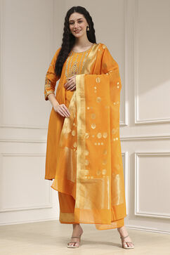 Orange Solid Straight Suit Set image number 7