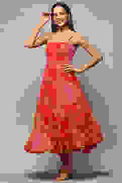 Coral Polyester Tiered Dress image number 0
