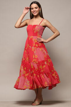 Coral Polyester Tiered Dress image number 0