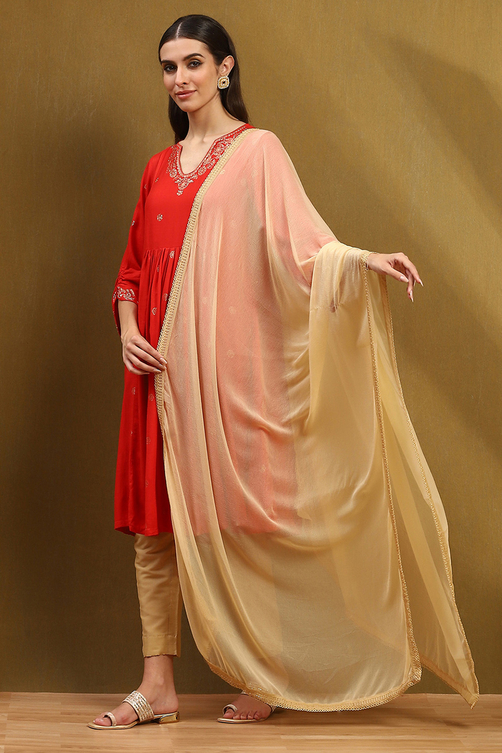 Cream Polyester Dupatta image number 2