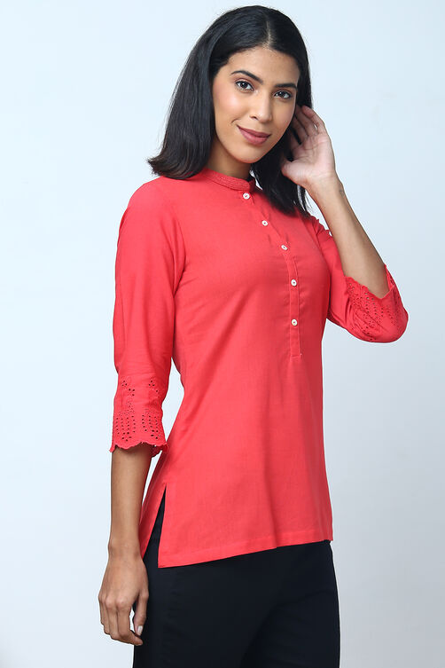 Coral Cotton Flax Solid Kurti image number 3