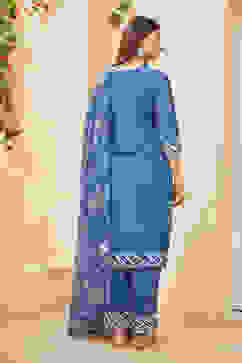 Indigo Rayon Straight Suit Set image number 6