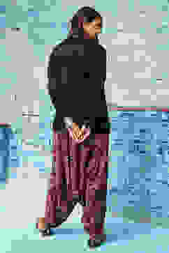 Black Rayon Asymmetric Kurta Set image number 4