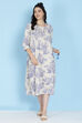 Cream Cotton Flax A-line Printed Kurta Dress image number 3