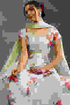 Rohit Bal Cream-Colored Silk Chanderi Floral Printed Anarkali Suit Set image number 0