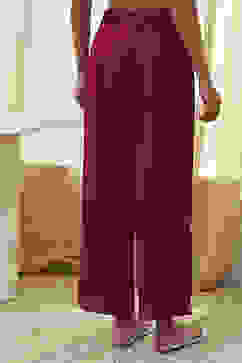 Red Solid Straight Palazzos image number 5