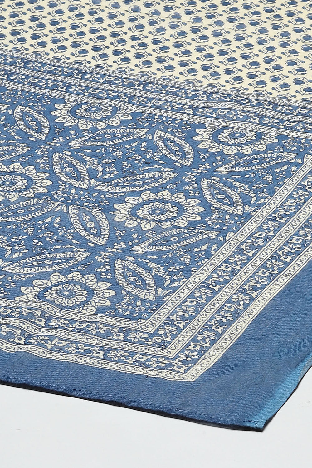 Blue Cotton Floral Screen Printed Unstitched Suit Set image number 4