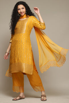 Mustard Viscose Blend Straight Kurta Palazzo Suit Set image number 0