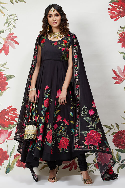 Rohit Bal Beige Cotton Silk Flared Printed Suit Set image number 7