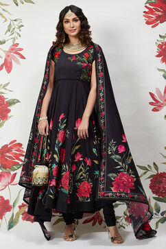Rohit Bal Black Cotton Silk Flared Printed Suit Set image number 7