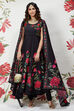 Rohit Bal Black Cotton Silk Flared Printed Suit Set