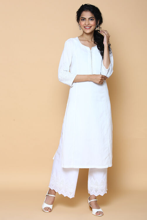 White cotton linen Kurta image number 3