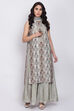 Moss Green Cotton Silk Straight Kurta Sharara Suit Set image number 2