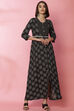 Black Viscose Slit Printed Dress image number 4