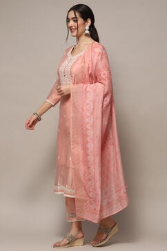 Baby Pink Chanderi Blend Unstitched Suit set image number 5