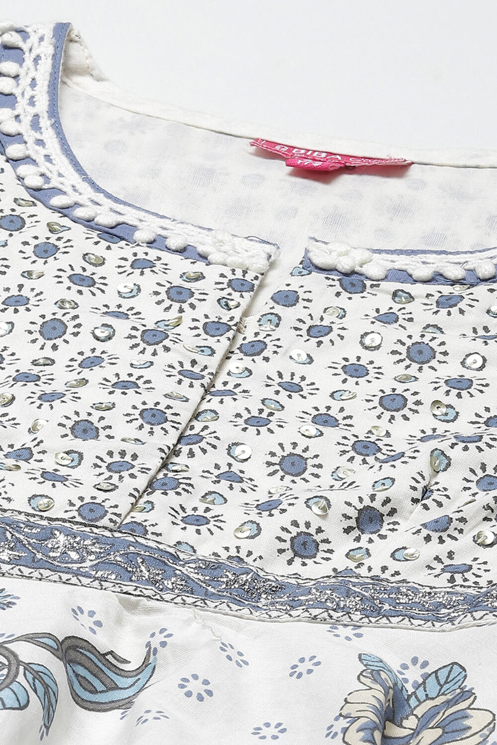 Off White Cotton Gathered Kurta Slim Pants Suit Set image number 1