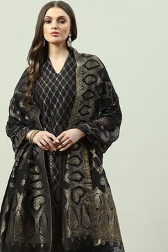 Black Art Silk Straight Kurta Palazzo Suit Set image number 0