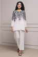 Black and White Art Silk Printed Straight Short Kurta image number 0