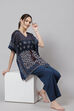 Navy Straight Cotton Two Piece Printed Sleepwear Set image number 0