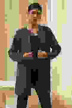 Navy Blue Printed Straight Jacket image number 5