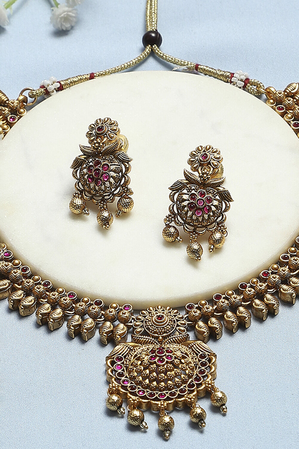 Red Alloy Necklace Set image number 4