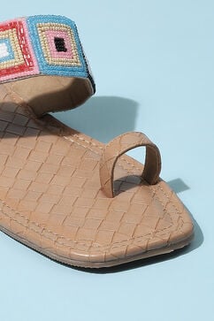 Beige Fabric Ring Toe Sandals image number 1