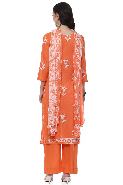 Peach Cotton Blend Unstitched Suit Set image number 6