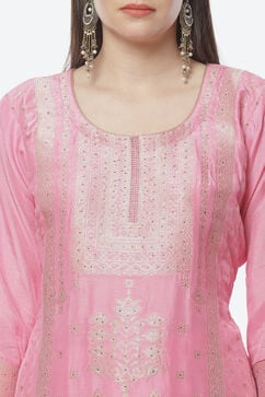 Pink Silk Woven Unstitched Suit Set image number 1
