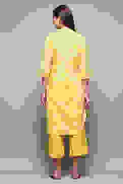 Yellow Cotton Straight Kurta Palazzo Suit Set image number 4