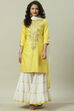 Yellow And White Cotton Silk Straight Kurta Garara Suit Set