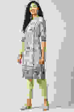 Beige LIVA Straight Printed Kurta image number 2