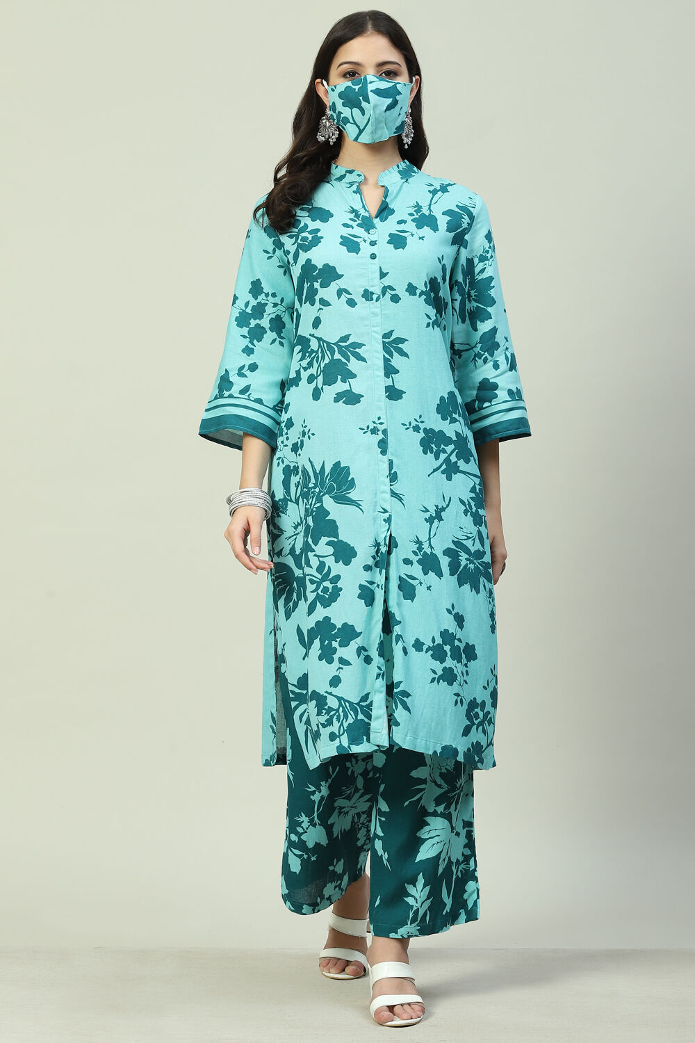 Yellow Grey LIVA Straight Printed Kurta Set image number 5